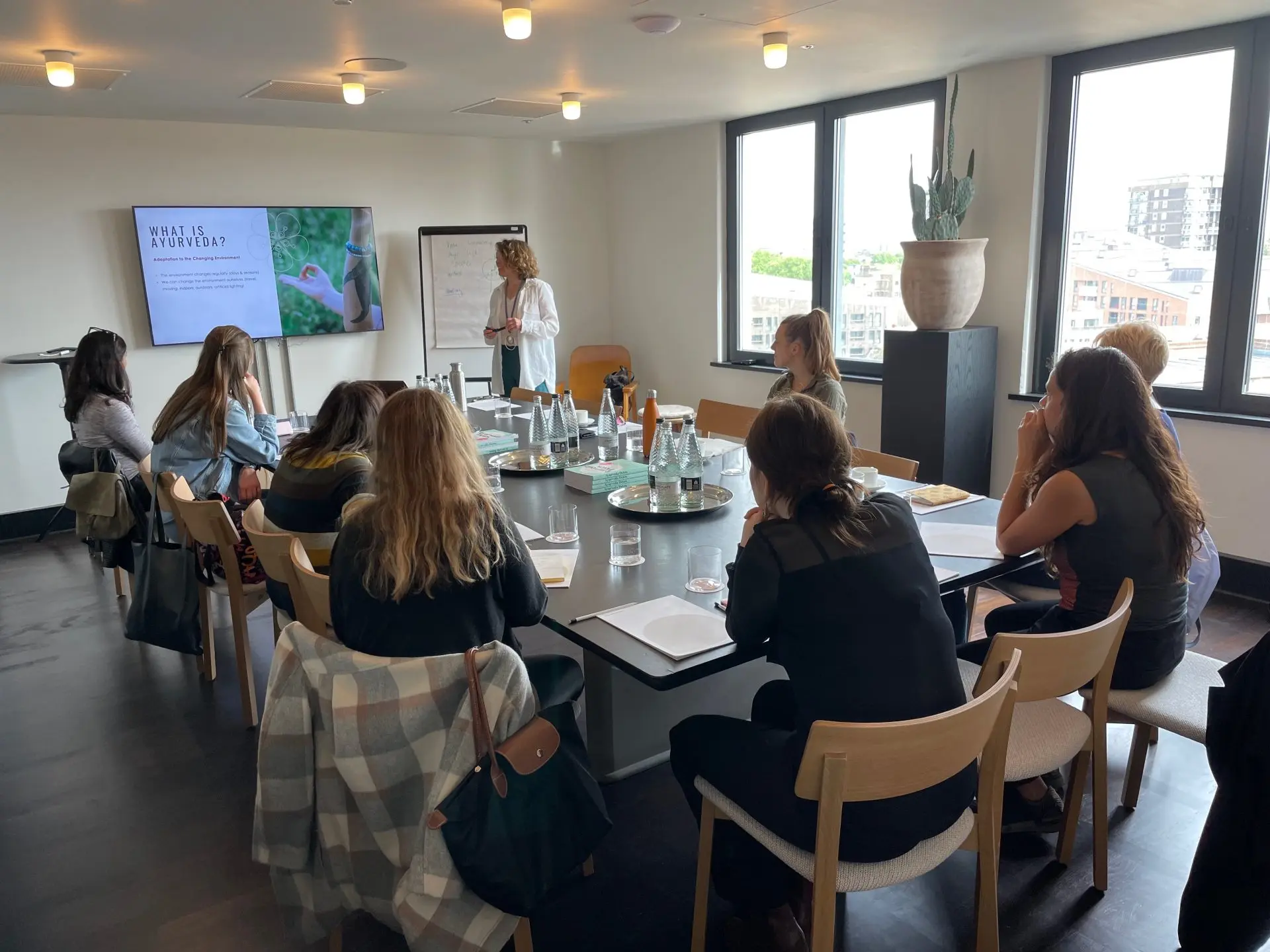 Students listening to Anu at Introduction to ayurveda workshop